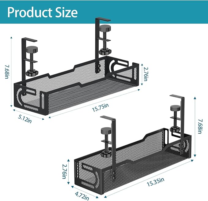 2Pack Under Desk Cable Management Tray, No Drill Mesh Desk Cable Tray, Wire - Image 2