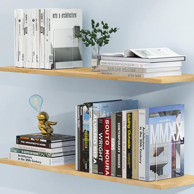 Acrylic Bookends 4 Pcs, Transparent Bookend Organizer, Book Holder Stand - Image 7