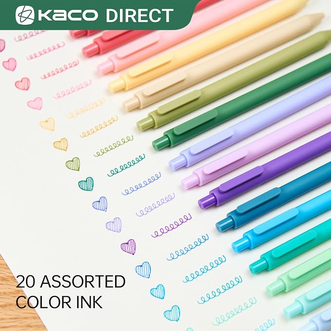 Kaco PURE Gel Pens 20 Color Ink Assorted 0.7 mm, Medium Point, Aesthetic Cute - Image 3