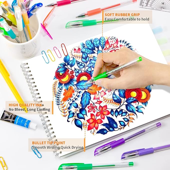 Aen Art Gel Pens for Adult Coloring Books, 30 Colors Fine Point Gel Marker Pen - Image 2