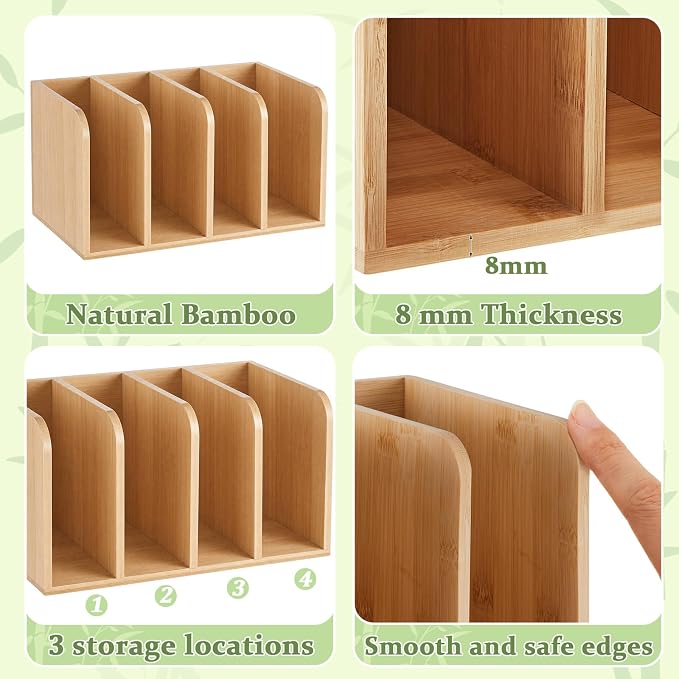 Novabright 4-slot Bamboo Wooden Magazine File Holder Desk Organizer, 4 Vertical - Image 3