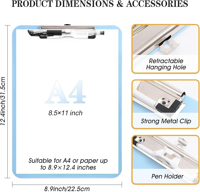 2 PCS Clipboards with Pen Holder, Standard Letter Size A4, Heavy Duty Clip - Image 3