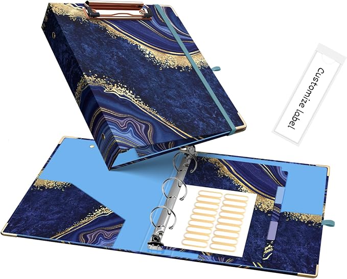 Ospelelf Mini 3-Ring Binder, 1 Inch, Cute Blue Marble Binder by OspelelfOfficeSupplies