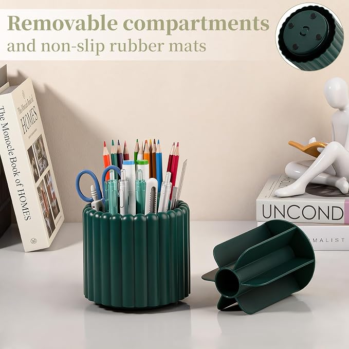 Anyoifax 360° Rotating Pen Holder 7 Slots Desk Organizer Removable Pencil Cup - Image 2