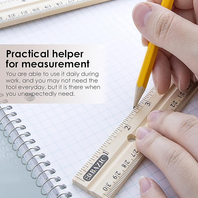 BAZIC Products 12 in Wooden Ruler, Metal Edge, Inch & Metric, 24-Box | Three 12 - Image 3