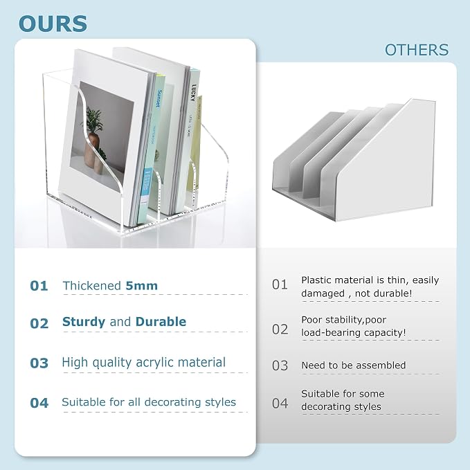 SANRUI 3 Slots Acrylic Magazine Holder, Desktop File Sorter Organizer Rack - Image 3