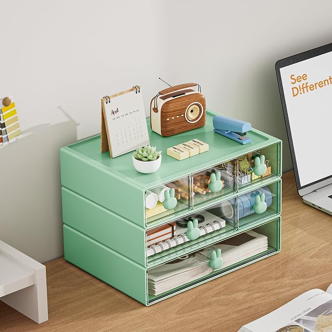 Marbrasse Desk Organizer with 6 Drawers, 3 Tier Stackable Storage Drawers - Image 3