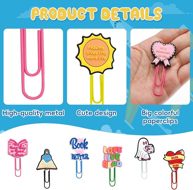 30 PCS Bookish Paper Clips Metal Paperclip Large Size Paper Clip Cute Bookmark - Image 3