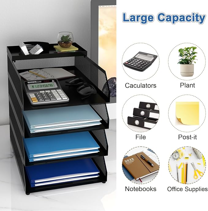 Natwind 4-Tier Paper Organizers, Desk Organizer, Stackable Paper Tray, Desk - Image 7