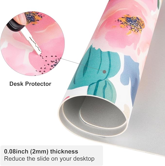 Colorful Star Large Mouse Pad, Women Girls Flowers PU Leather Waterproof Desk - Image 4