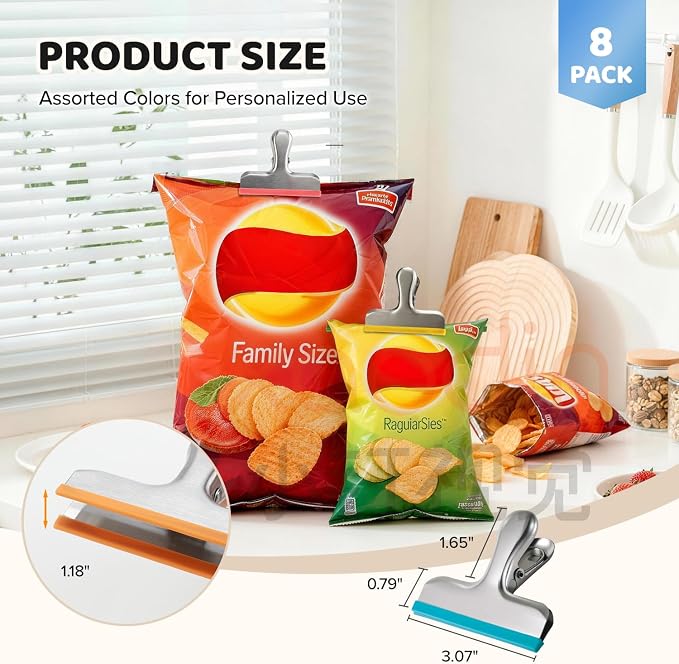 HOUSE AGAIN 8 Pack Stainless Steel Chip Bag Clips Covered - Image 6