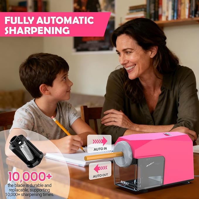 AFMAT Electric Pencil Sharpener, Fast & Hands-Free, 10K+ Uses, 5 Nibs, Fully - Image 2