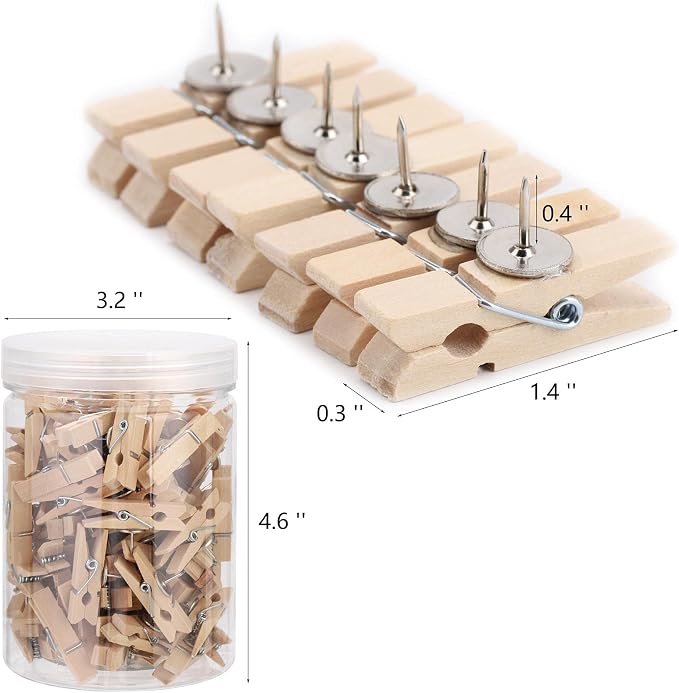 100Pcs Push Pin with Wooden Clips Tacks - Image 2