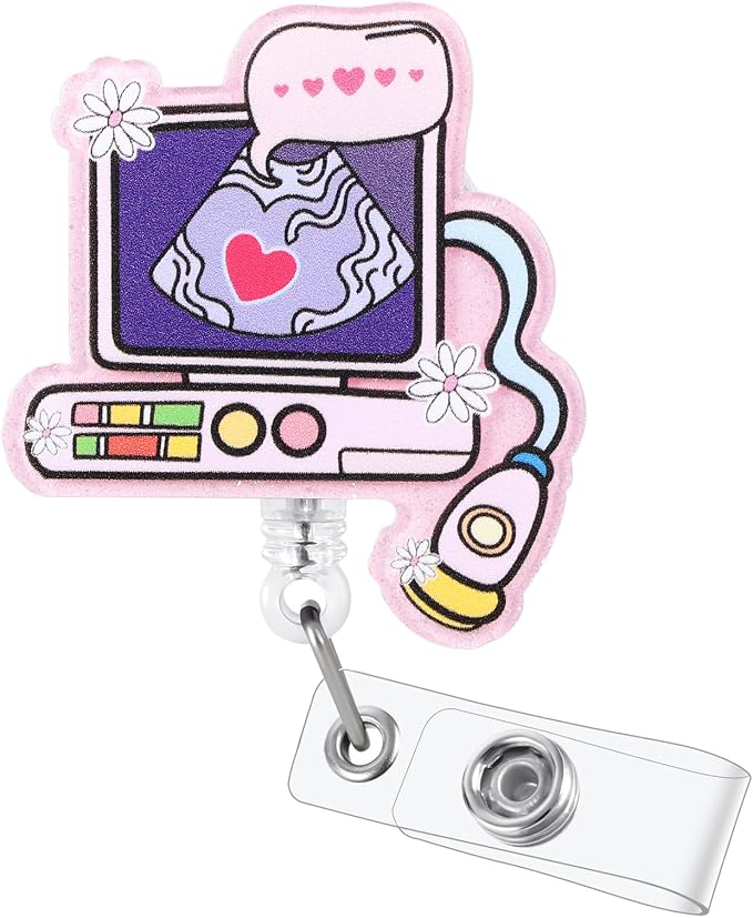 Funny Ultrasound Tech Nurse Badge Reel, Cute Retractable ID Sonography Badge by Unknown