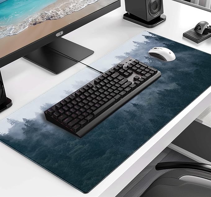 Gray Forest Mouse Pad with Seam Edge Design, Non Slip Rubber Keyboard Pad | - Image 3