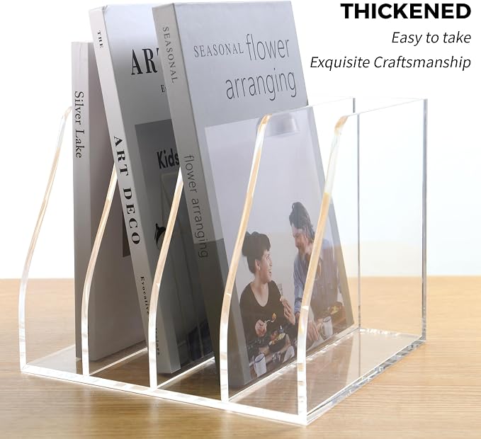 Acrylic Magazine File Holder, 4 Vertical Compartments Desk Document Sorter - Image 4