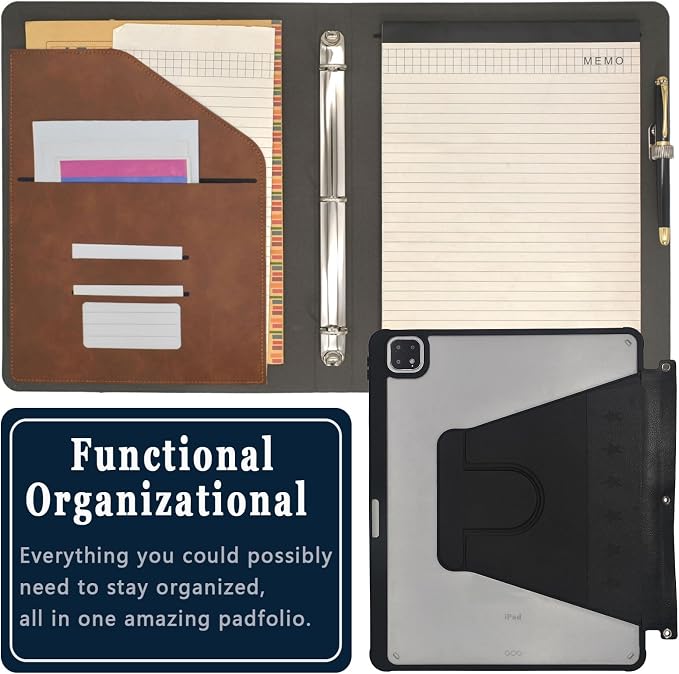 3 Ring Portfolio with iPad Holder, Business Padfolio with Clipboard & Rotating - Image 4