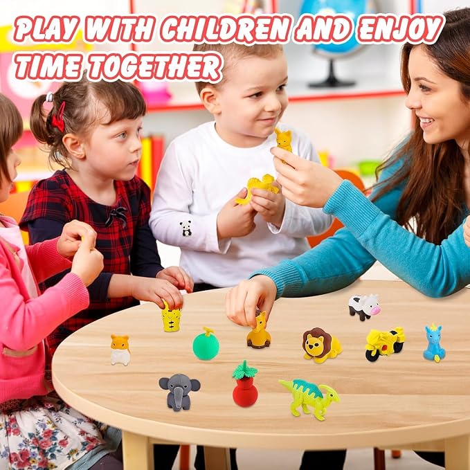 URSKYTOUS 130Pcs Animal Erasers Kids Desk Pets Pencil Erasers 3D Puzzle Bulk - Image 2