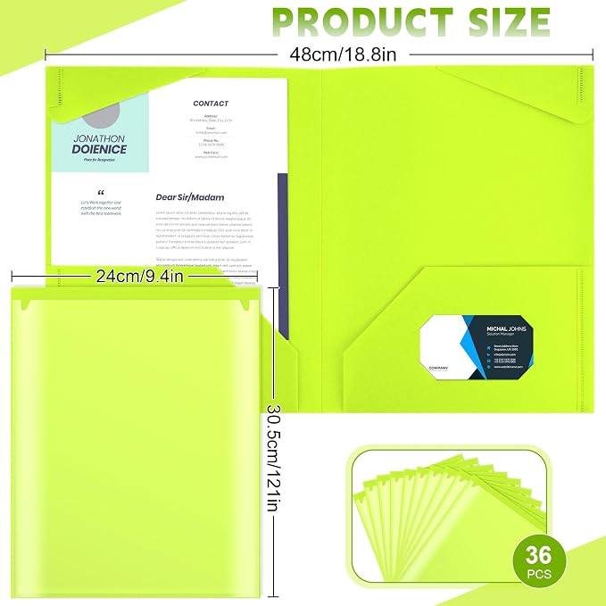 Henoyso 36 Pack Fluorescent Green Plastic Folders - Image 2