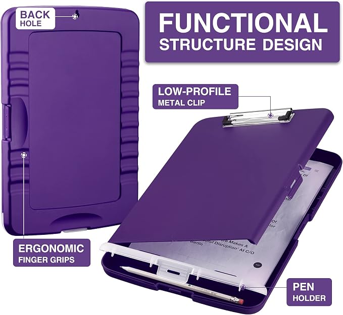 Sooez Clipboard with Storage, Clip Board 8.5 x 11 with Pen Holder, Plastic - Image 2