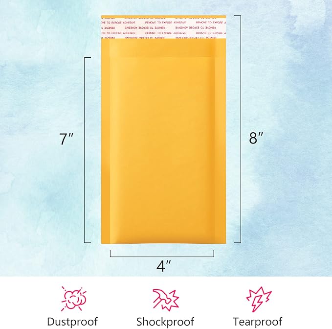 UCGOU Kraft Bubble Mailers 4x8 Inch 50 Pack Usable Size 4x7 Inch Yellow Padded - Image 2