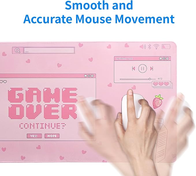 Pink Gaming Mouse Pad 27.6x11.8 Inch Pastel Game Over Large Mousepad Kawaii - Image 7