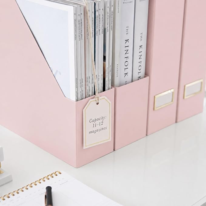 BLU MONACO | Cardboard Magazine File Holder Set of 6 Pink | Vertical Magazine - Image 3