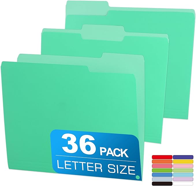 36 Packs Colored File Folders, Light Green File Folders, Two Tone Color File by Unknown