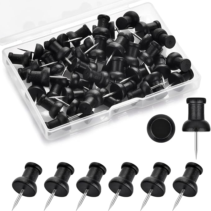 40Pcs Wood Push Pins, Decorative Thumb Tacks, Wooden Pins and Tacks, Cork Board by Dorbetar
