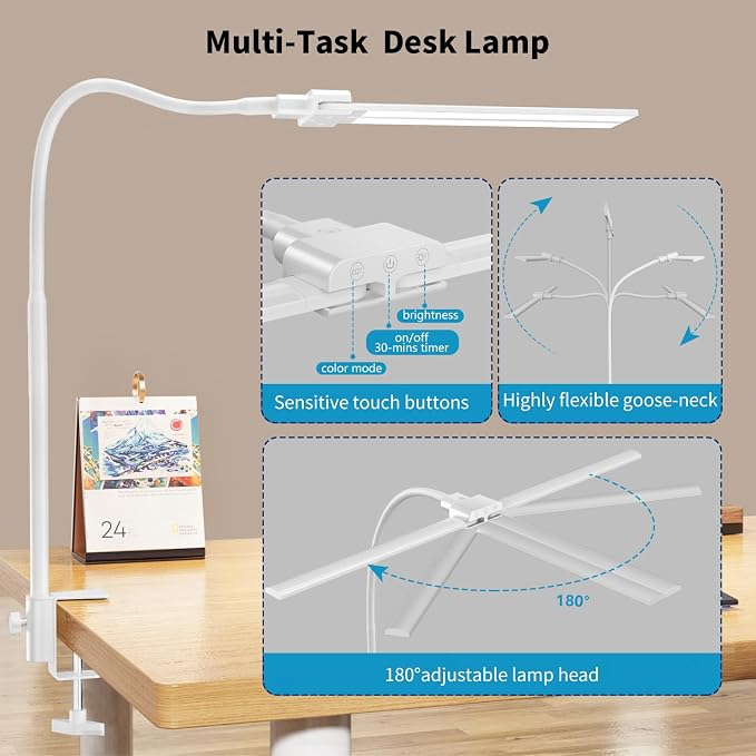 KableRika Desk lamp, Double Head LED Desk Lamp - Image 7