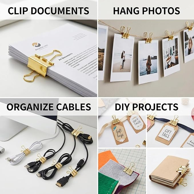 100 Pcs Rose Gold Binder Clips, Metal Paper Clamps - Image 6
