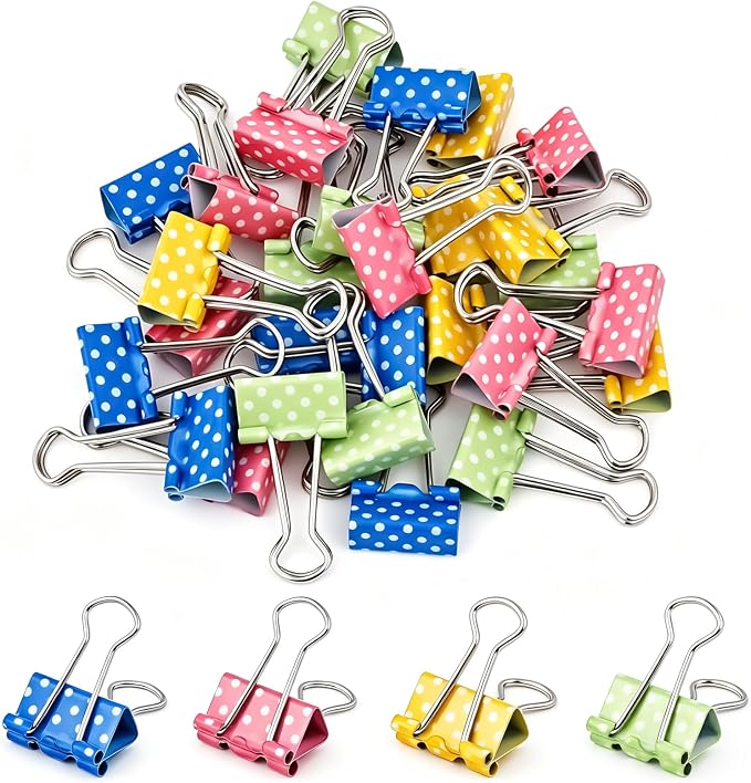 BAYTORY 32Pcs Polka Dot Binder Clips, 3/4 Inch Small Binder Clips, Colored by BAYTORY
