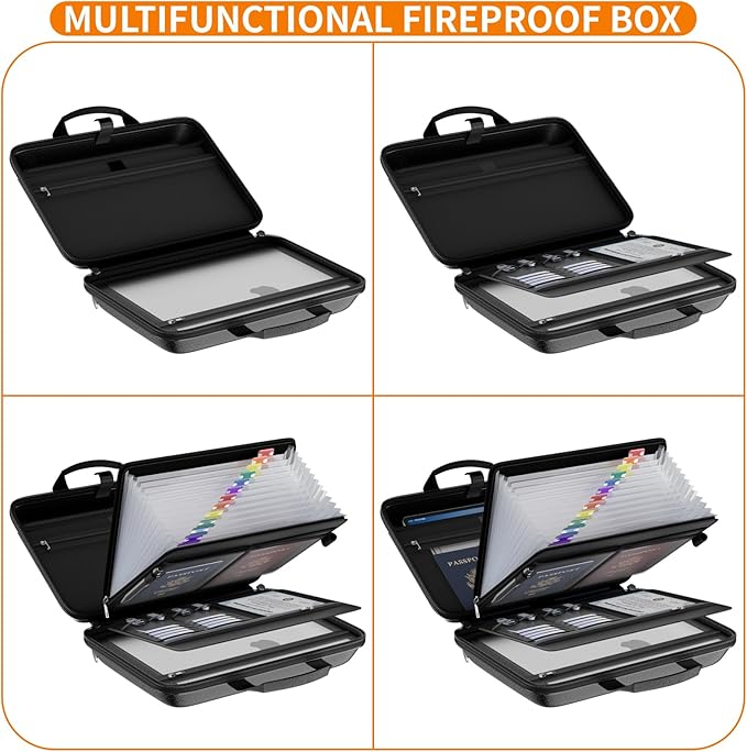 Fireproof File Organizer with Lock, Hard Case Fireproof Document Box with 13 - Image 5