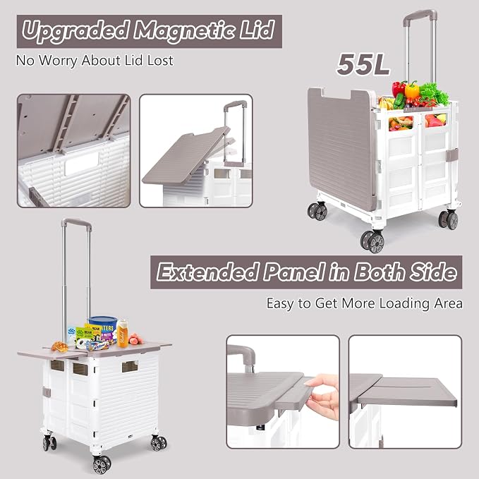 FELICON SELORSS Folding Utility Cart Portable Rolling Crate Handcart-White | - Image 3