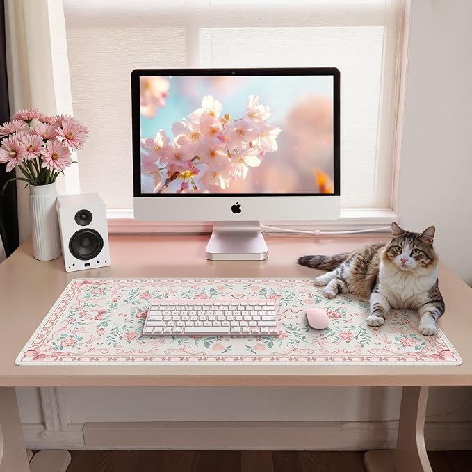 iCasso Pink Desk Mat for Desktop, Cute Desk Pad for Women, Girly Bow Mouse Pad - Image 7