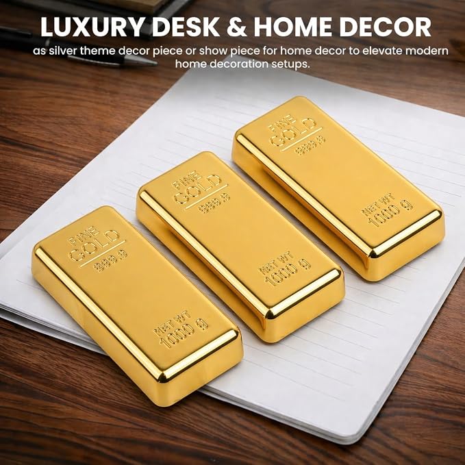 ZAHEPA Gold Bar Paperweight Pack of 3, Realistic Fake Gold Bars Desk Decor | - Image 4