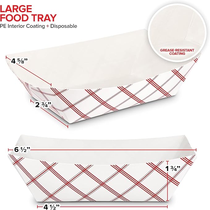 Stock Your Home Paper Food Boats, 2 lb Disposable Red and White Checkered Trays - Image 3