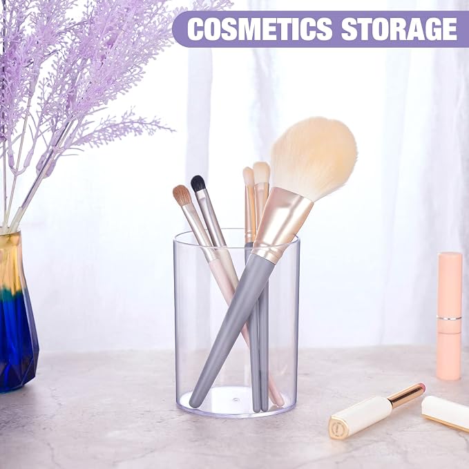 Stylish Clear Acrylic Desk Organizer Pen and Pencil Holders Set of 3, Round - Image 4