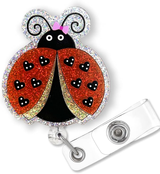 Glitter Ladybug Badge Reel Retractable by Bydevia
