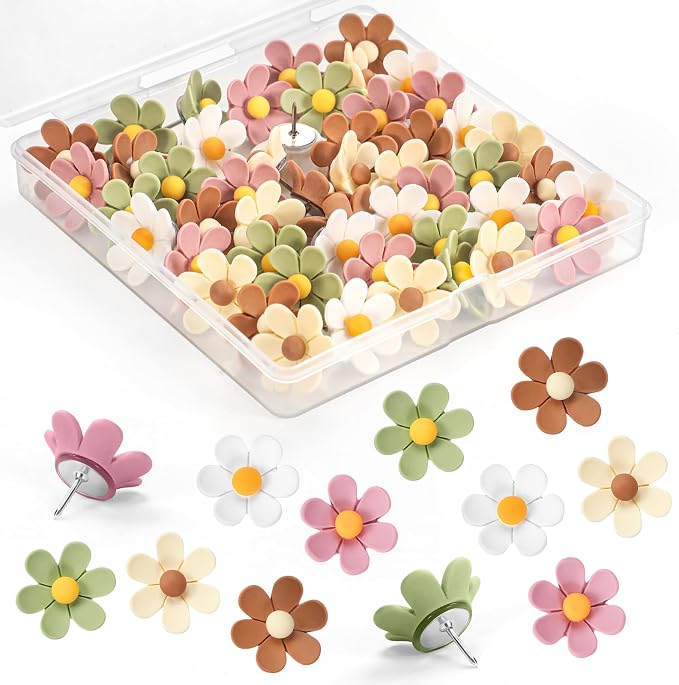 50Pcs Flower Push Pins, 5 Colors Cute Cork Board Pins, Decorative Thumb Tacks by GOOLADA
