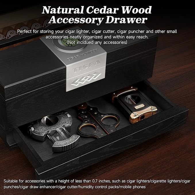 TISFA Cigar Humidor, Cedar Wood Desktop Humidor Box - Image 7