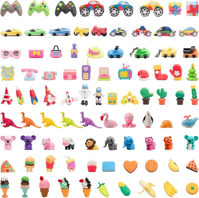 90pcs 3D Cute Kids Erasers, Random Desktop Pet Toys Gifts, Classroom Rewards by CLOCKKING