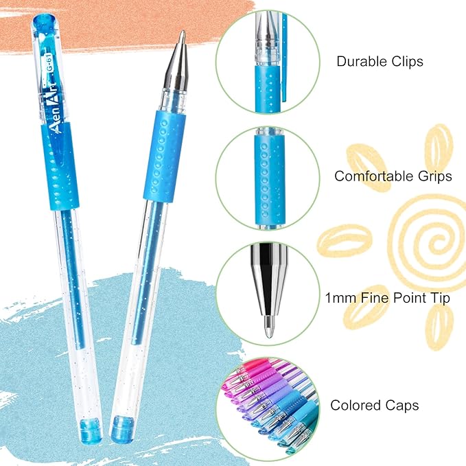 Aen Art Glitter Gel Pens with Case - Image 2