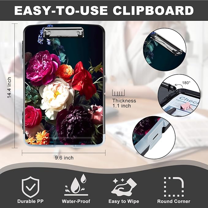 Clipboard with Storage, Heavy Duty Plastic Storage Clipboard with Low Profile - Image 2