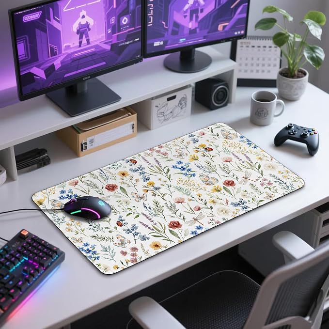 Flower Large Gaming Mouse Pad 31.5"x15.7"｜ Weed Floral Plants XXL Desk Mat - Image 7