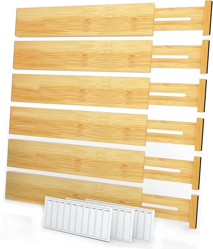 SpaceAid Bamboo Drawer Dividers Kitchen Adjustable Drawer Organizers, by SpaceAid