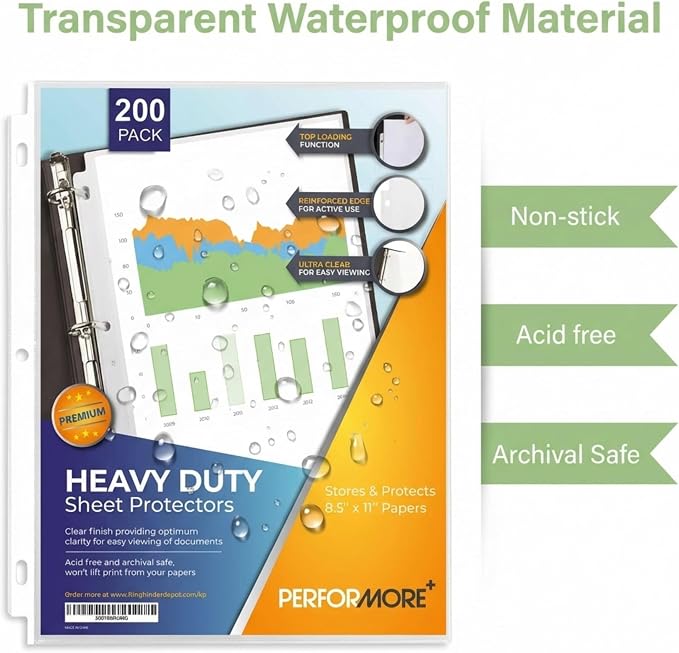 Performore 200-Pack Heavy Duty Sheet Protectors, archival-Safe, high Clarity - Image 5
