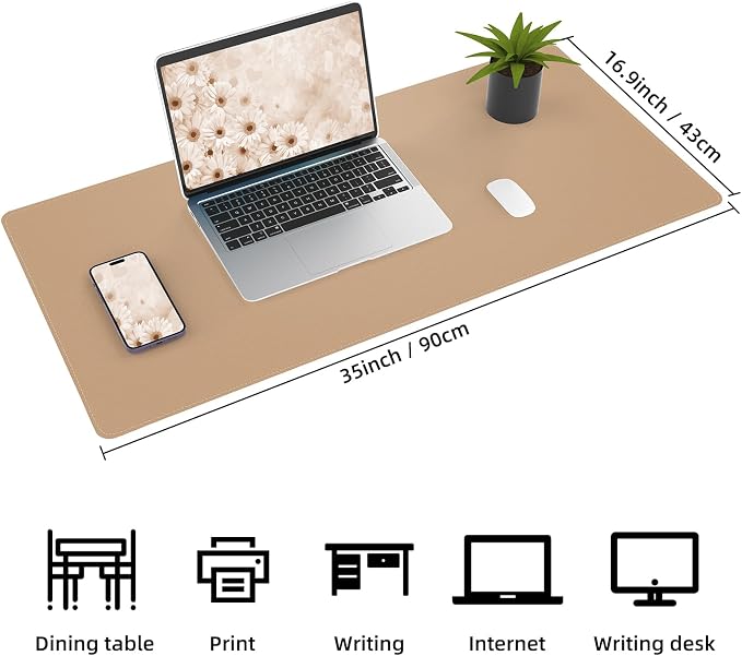 AFIING Cork Desk Mat, Dark Apricot, 35.4" x 17", Desk Pad Protector | - Image 2