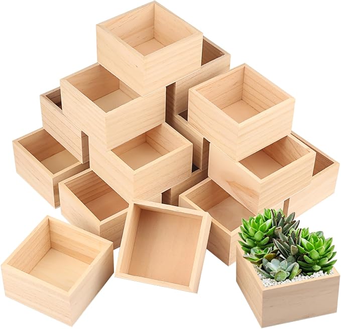 GNIEMCKIN 24 Pack 4 x 4 Inch Wooden Box, Unfinished Small Square Wooden Box by GNIEMCKIN