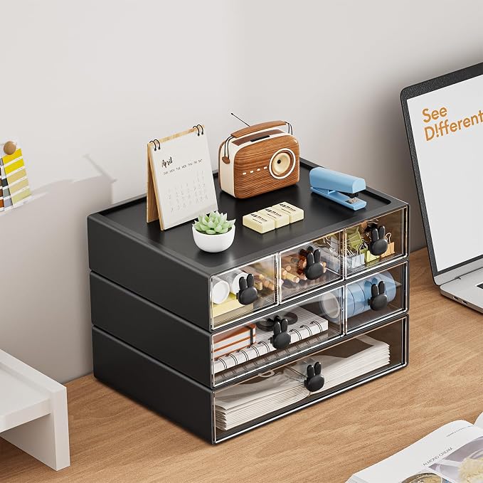 Marbrasse Desk Organizer with 6 Drawers, 3 Tier Stackable Storage Drawers - Image 3